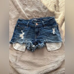 Hollister Women's Dark Blue Ripped Jean Shorts